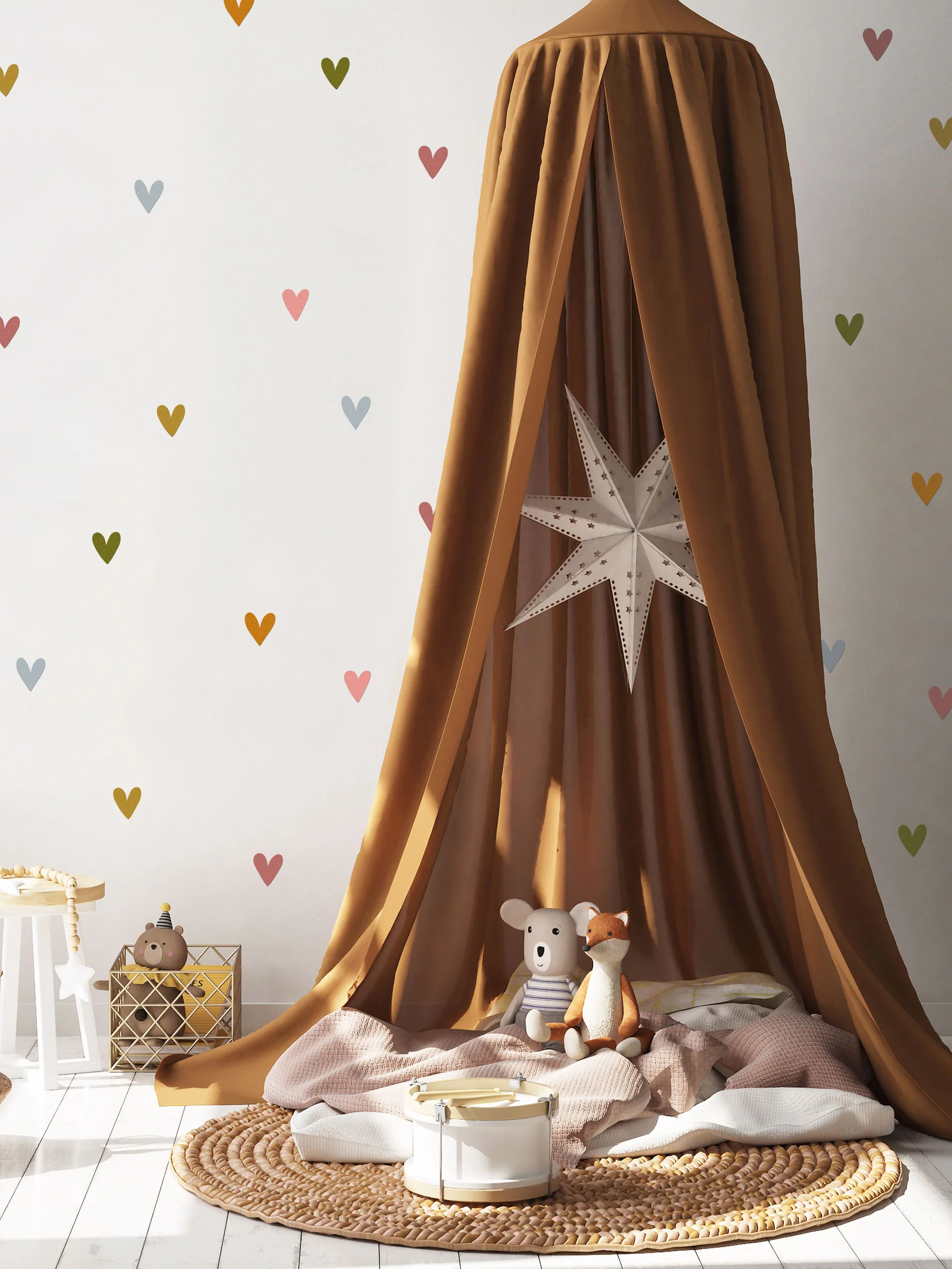 Muted Rainbow Heart Fabric Wall Stickers - Eco-Friendly, Removable & Reusable Decals for Kids' Bedrooms, Playrooms & Nurseries - Image 3