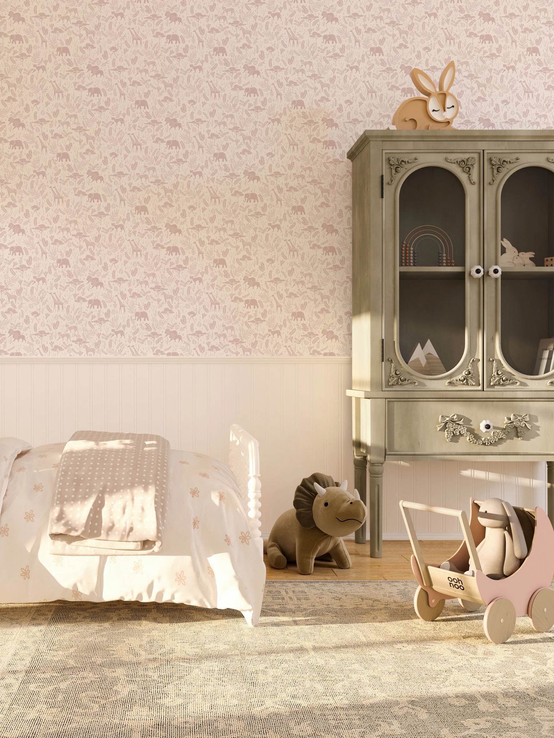 Wild Safari Luxury Children's Wallpaper ~ Pink - Image 3